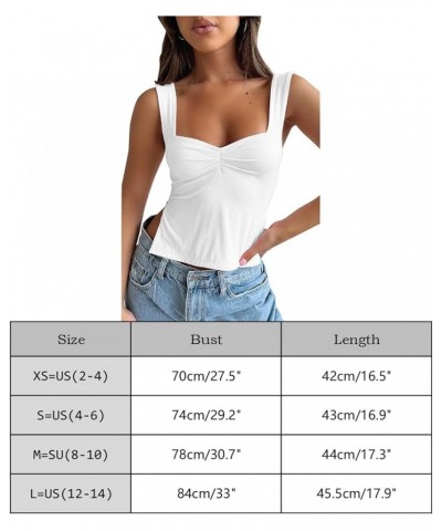 Women's 2023 Sleeveless Strappy Crop Tank Top Sweetheart Backless Skinny Slits Pleated Bustier Cropped Cami White $11.87 Tanks