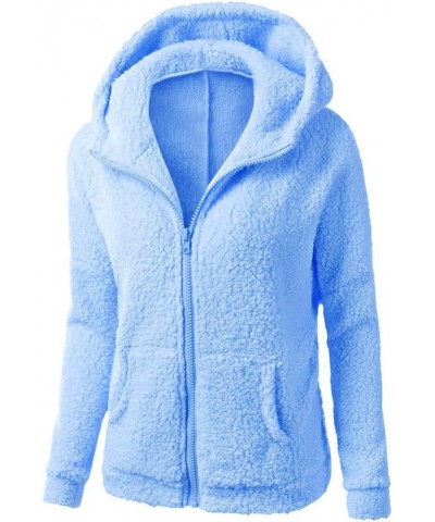 Women Winter Warm Fleece Jackets Sherpa Lined Coats Full Zip Up Fuzzy Hooded Sweatshirts Casual Outwear with Pockets 016 Blue...