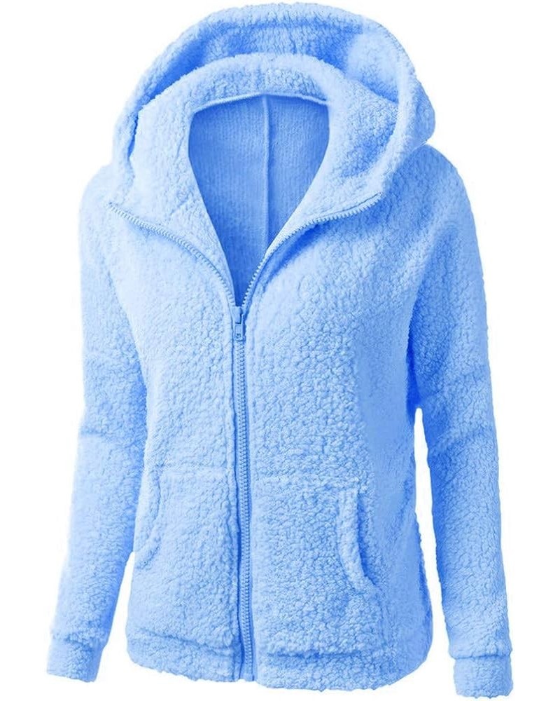 Women Winter Warm Fleece Jackets Sherpa Lined Coats Full Zip Up Fuzzy Hooded Sweatshirts Casual Outwear with Pockets 016 Blue...