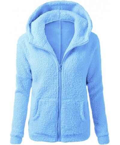 Women Winter Warm Fleece Jackets Sherpa Lined Coats Full Zip Up Fuzzy Hooded Sweatshirts Casual Outwear with Pockets 016 Blue...