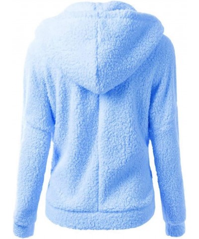 Women Winter Warm Fleece Jackets Sherpa Lined Coats Full Zip Up Fuzzy Hooded Sweatshirts Casual Outwear with Pockets 016 Blue...