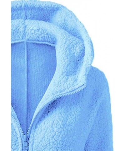 Women Winter Warm Fleece Jackets Sherpa Lined Coats Full Zip Up Fuzzy Hooded Sweatshirts Casual Outwear with Pockets 016 Blue...