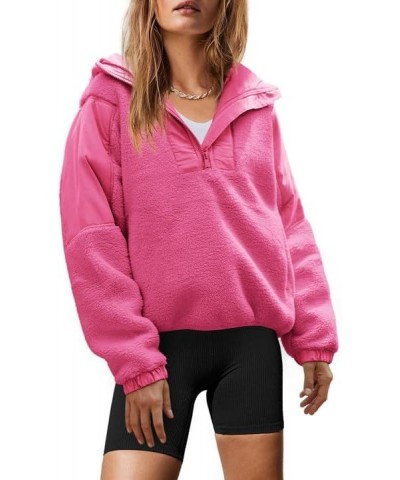 Womens Fuzzy Fleece Hoodie Sherpa Sweatshirt Fluffy 1/4 Zip Up Pullover Outerwear with Pockets Hot Pink $20.21 Jackets