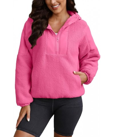 Womens Fuzzy Fleece Hoodie Sherpa Sweatshirt Fluffy 1/4 Zip Up Pullover Outerwear with Pockets Hot Pink $20.21 Jackets