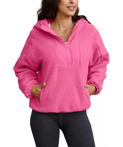 Womens Fuzzy Fleece Hoodie Sherpa Sweatshirt Fluffy 1/4 Zip Up Pullover Outerwear with Pockets Hot Pink $20.21 Jackets