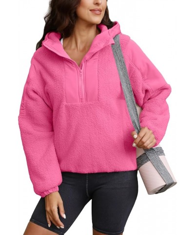 Womens Fuzzy Fleece Hoodie Sherpa Sweatshirt Fluffy 1/4 Zip Up Pullover Outerwear with Pockets Hot Pink $20.21 Jackets