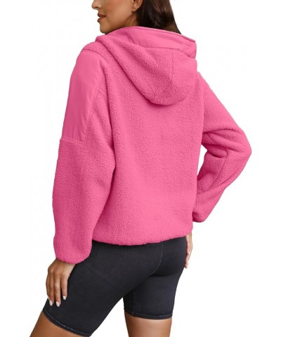 Womens Fuzzy Fleece Hoodie Sherpa Sweatshirt Fluffy 1/4 Zip Up Pullover Outerwear with Pockets Hot Pink $20.21 Jackets