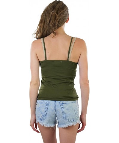 Women's Adjustable Spaghetti Strap Cropped Cami Tank True Olive $9.25 Tanks