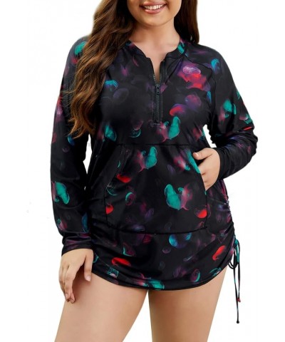 Plus Size Rash Guard for Women UPF 50+ Zip Drawstring Ruched Pocket Top Jerryfish $12.00 Swimsuits