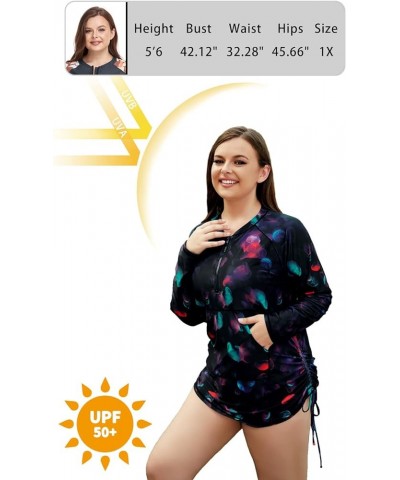 Plus Size Rash Guard for Women UPF 50+ Zip Drawstring Ruched Pocket Top Jerryfish $12.00 Swimsuits