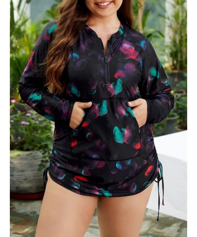 Plus Size Rash Guard for Women UPF 50+ Zip Drawstring Ruched Pocket Top Jerryfish $12.00 Swimsuits