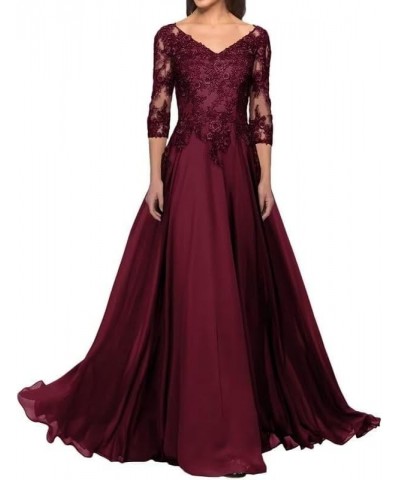 3/4 Sleeve Mother of The Bride Dresses Long Laces Appliques Chiffon Formal Evening Gowns for Wedding Guest Coral $42.83 Dresses