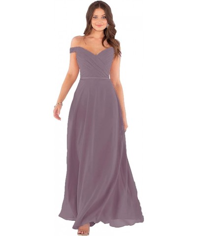 Women's Off Shoulder Bridesmaid Dresses Long Chiffon Formal Wedding Prom Evening Gown Mauve $28.70 Dresses