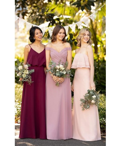 Women's Off Shoulder Bridesmaid Dresses Long Chiffon Formal Wedding Prom Evening Gown Mauve $28.70 Dresses