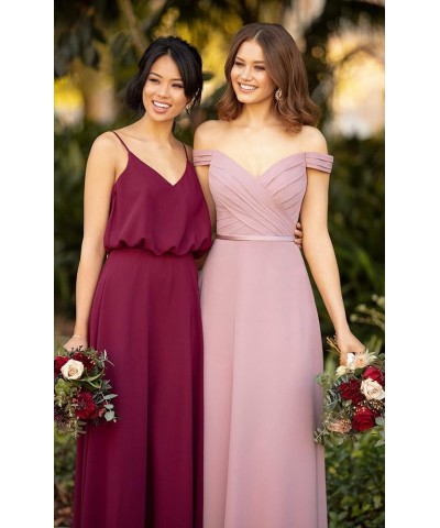 Women's Off Shoulder Bridesmaid Dresses Long Chiffon Formal Wedding Prom Evening Gown Mauve $28.70 Dresses