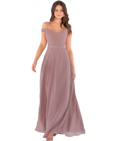 Women's Off Shoulder Bridesmaid Dresses Long Chiffon Formal Wedding Prom Evening Gown Mauve $28.70 Dresses