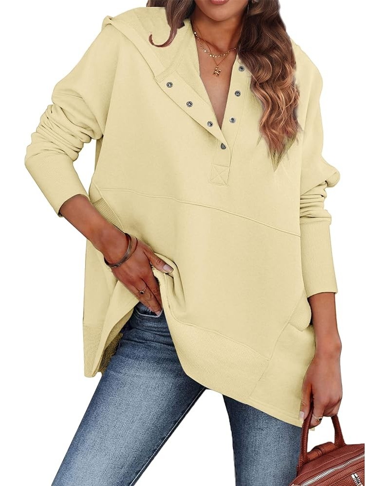 Womens Oversized Hoodies Buttons V Neck Pullover Sweatshirt Casual Loose Sweater Fall Winter Clothes Light Yellow $20.34 Hood...