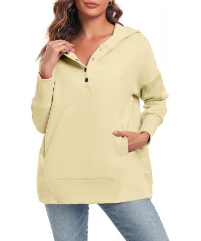 Womens Oversized Hoodies Buttons V Neck Pullover Sweatshirt Casual Loose Sweater Fall Winter Clothes Light Yellow $20.34 Hood...