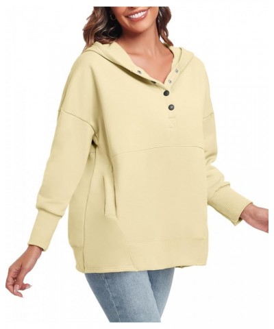 Womens Oversized Hoodies Buttons V Neck Pullover Sweatshirt Casual Loose Sweater Fall Winter Clothes Light Yellow $20.34 Hood...