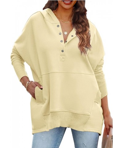 Womens Oversized Hoodies Buttons V Neck Pullover Sweatshirt Casual Loose Sweater Fall Winter Clothes Light Yellow $20.34 Hood...