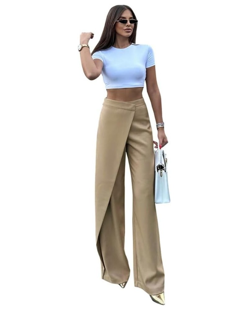 Wide Leg Pants for Women High Waisted Split Straight Leg Jeans for Women Trousers Palazzo Pants for Women Khaki $20.00 Jeans