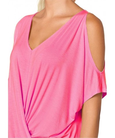 Womens Summer Cold Shoulder Tops Short Sleeve Front Twist Knot V Neck T Shirts Draped Blouses Pink $16.81 T-Shirts