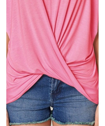 Womens Summer Cold Shoulder Tops Short Sleeve Front Twist Knot V Neck T Shirts Draped Blouses Pink $16.81 T-Shirts