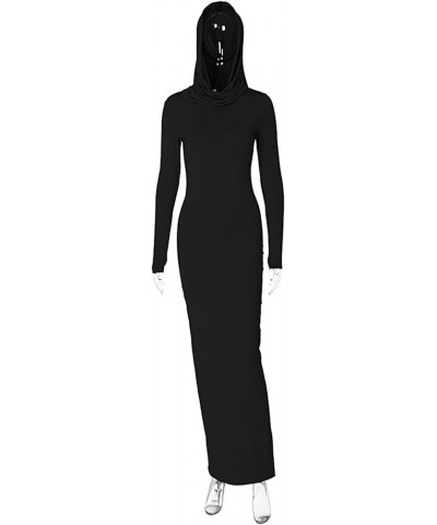 Women's Casual Long Sleeve Bodycon Maxi Dress Y2k Hoodie Ruched Basic Back Hem Split Party Club Night Out Long Dresses Long B...