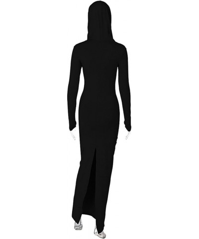 Women's Casual Long Sleeve Bodycon Maxi Dress Y2k Hoodie Ruched Basic Back Hem Split Party Club Night Out Long Dresses Long B...