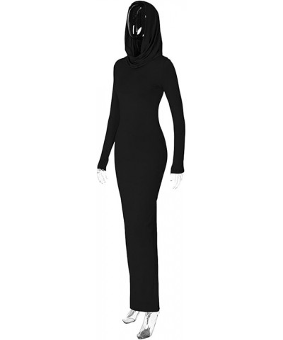 Women's Casual Long Sleeve Bodycon Maxi Dress Y2k Hoodie Ruched Basic Back Hem Split Party Club Night Out Long Dresses Long B...