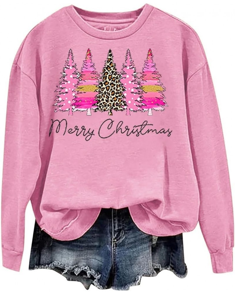 Womens Oversized Sweatshirt Merry Christmas Pullover Tops Plus Size Xmas Tree Print Christmas Sweatshirts Shirts G03-pink $9....