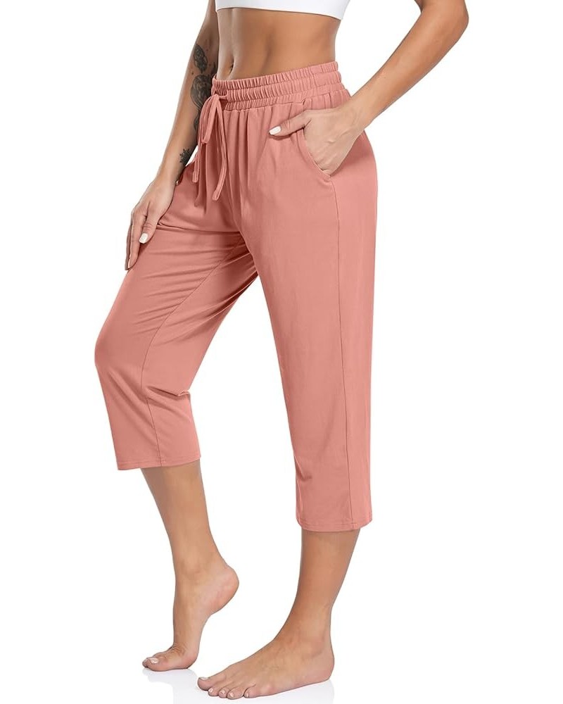 Women's Capri Yoga Pants Loose Soft Drawstring Workout Sweatpants Causal Lounge Pants with Pockets Rustpink $13.49 Activewear