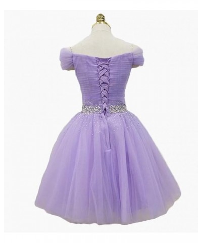 Women's Off Shoulder Beaded Short Prom Dress Tulle Teens Homecoming Dresses Bridesmaid Gown Purple $30.00 Dresses