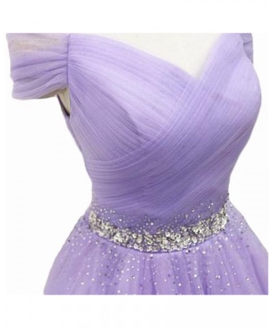 Women's Off Shoulder Beaded Short Prom Dress Tulle Teens Homecoming Dresses Bridesmaid Gown Purple $30.00 Dresses