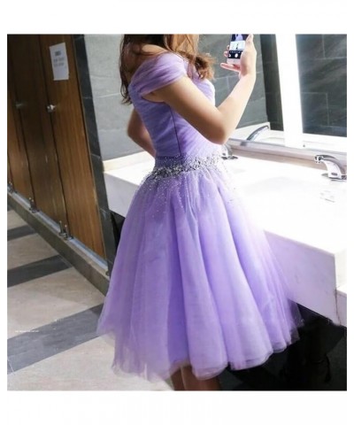 Women's Off Shoulder Beaded Short Prom Dress Tulle Teens Homecoming Dresses Bridesmaid Gown Purple $30.00 Dresses