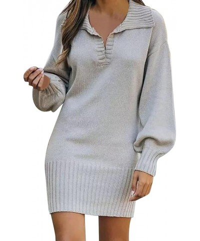 Women's Long Sleeve Fashionable Solid Sweater Wool Dress 2023 Bodycon Knitted Sweater Dress Grey $12.48 Sweaters