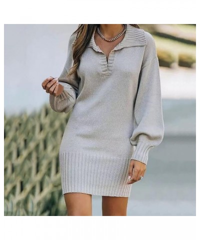 Women's Long Sleeve Fashionable Solid Sweater Wool Dress 2023 Bodycon Knitted Sweater Dress Grey $12.48 Sweaters