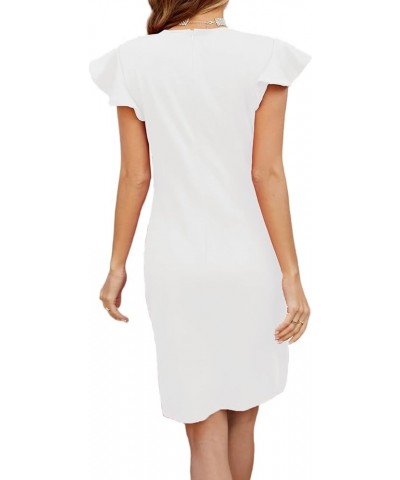 Women's Deep V Neck Ruffle Sleeves Ruched Cocktail Pencil Bodycon Midi Dress White $18.92 Dresses