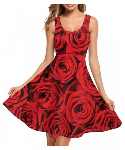 Summer Sleeveless Tank Dress for Women Girls Knee Length Sundress with Side Pockets Red Rose $20.99 Dresses