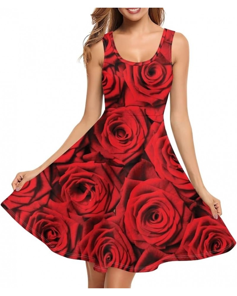 Summer Sleeveless Tank Dress for Women Girls Knee Length Sundress with Side Pockets Red Rose $20.99 Dresses