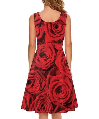 Summer Sleeveless Tank Dress for Women Girls Knee Length Sundress with Side Pockets Red Rose $20.99 Dresses