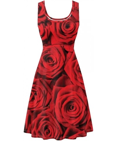 Summer Sleeveless Tank Dress for Women Girls Knee Length Sundress with Side Pockets Red Rose $20.99 Dresses