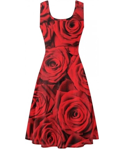 Summer Sleeveless Tank Dress for Women Girls Knee Length Sundress with Side Pockets Red Rose $20.99 Dresses