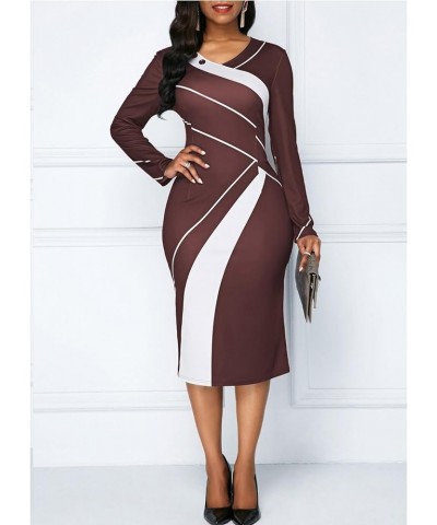 Womens V Neck Long Sleeve Button Down Shirt Dress Plus Size Shirt Dresses for Women Casual Business A line Dresses Brown $9.5...