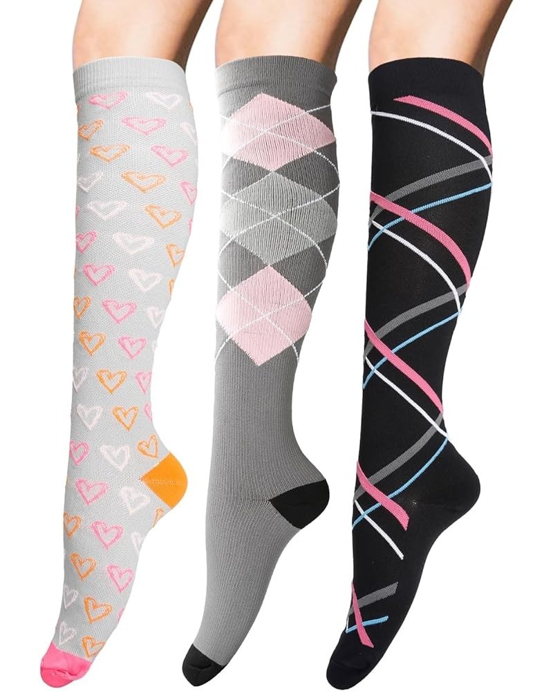 Compression Socks for Women 6 Pairs Circulation 20-30mmHg, Best for Running, Nurses, Pregnant, Sports and Athletic Grey Heart...