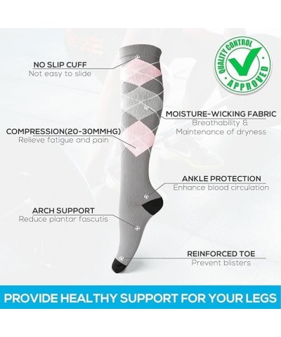 Compression Socks for Women 6 Pairs Circulation 20-30mmHg, Best for Running, Nurses, Pregnant, Sports and Athletic Grey Heart...