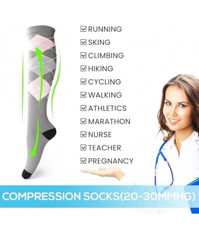 Compression Socks for Women 6 Pairs Circulation 20-30mmHg, Best for Running, Nurses, Pregnant, Sports and Athletic Grey Heart...