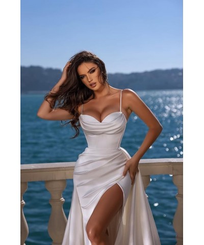 Satin Prom Dresses for Women 2024 Long Sweetheart Mermaid Ball Gown Formal Evening Dress with Slit Ivory $30.80 Dresses