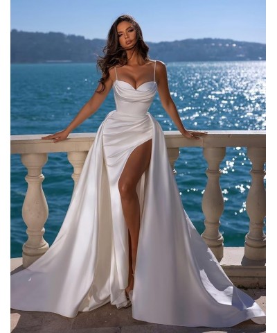 Satin Prom Dresses for Women 2024 Long Sweetheart Mermaid Ball Gown Formal Evening Dress with Slit Ivory $30.80 Dresses