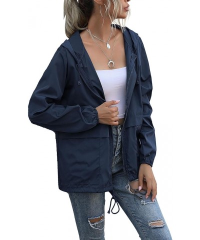 Women's Lightweight Waterproof Raincoats Hooded Windbreker Rain Jackets with Hood Navy $14.85 Coats